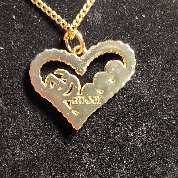 Gold Heart Pendant Necklace with Red Accents With Upcycled Chain #13 - Picture 2 of 3